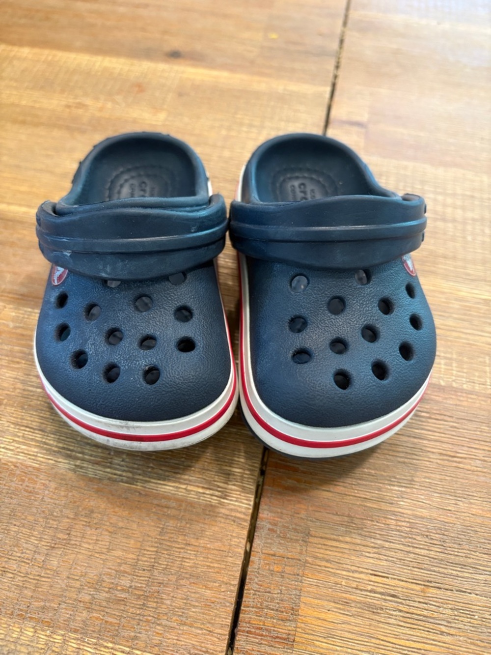 CROCS Kids Navy Clog with Red and White Stripe